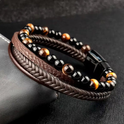 Tiger Eye Leather Bracelet for Boosting Wealth & Confidence