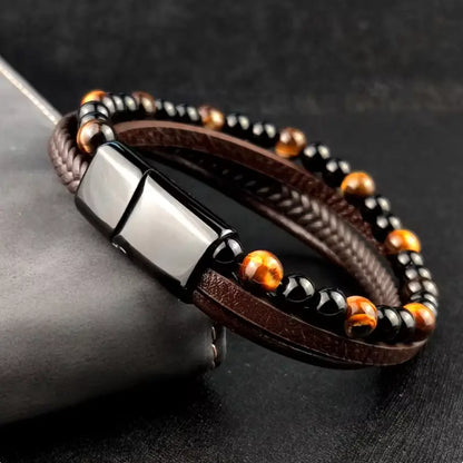 Tiger Eye Leather Bracelet for Boosting Wealth & Confidence