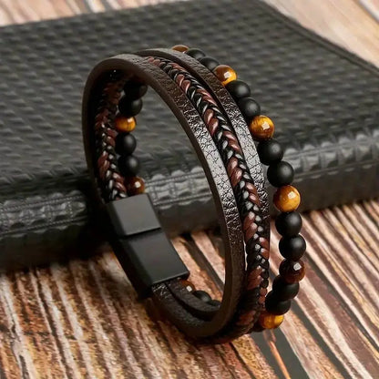 Tiger Eye Leather Bracelet for Boosting Wealth & Confidence